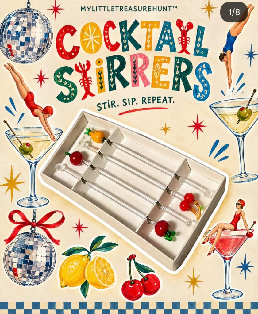 decorative glass fruit cocktail stirrers / glass swizzle sticks
